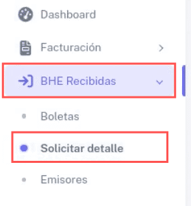 Opción Solicitar detalle en BHE recibidas