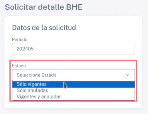 Ventana para indicar el estado a consultar