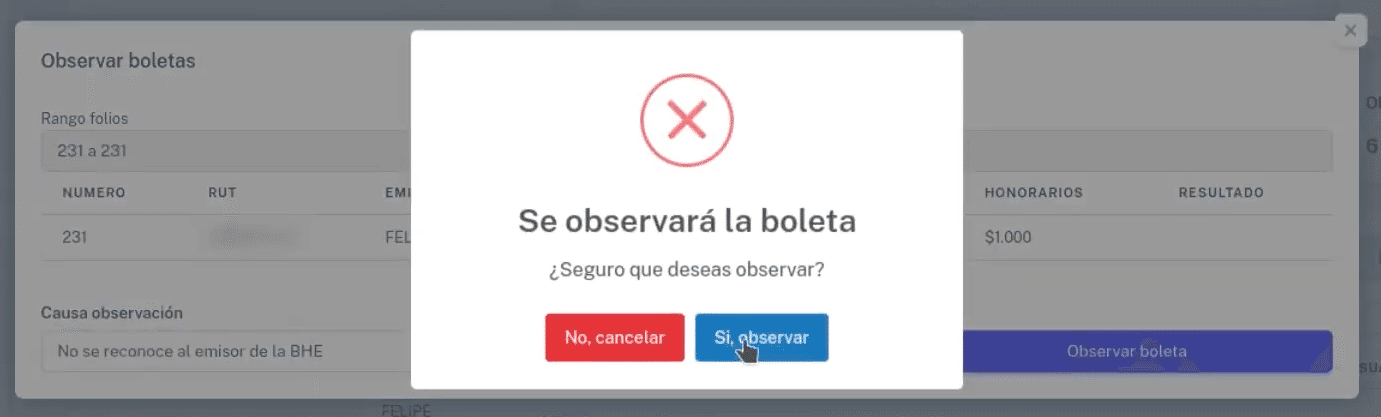 Botón para confirmar observar boleta