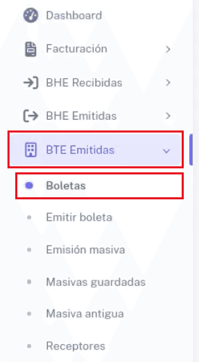 Opción de Boletas en BTE emitidas