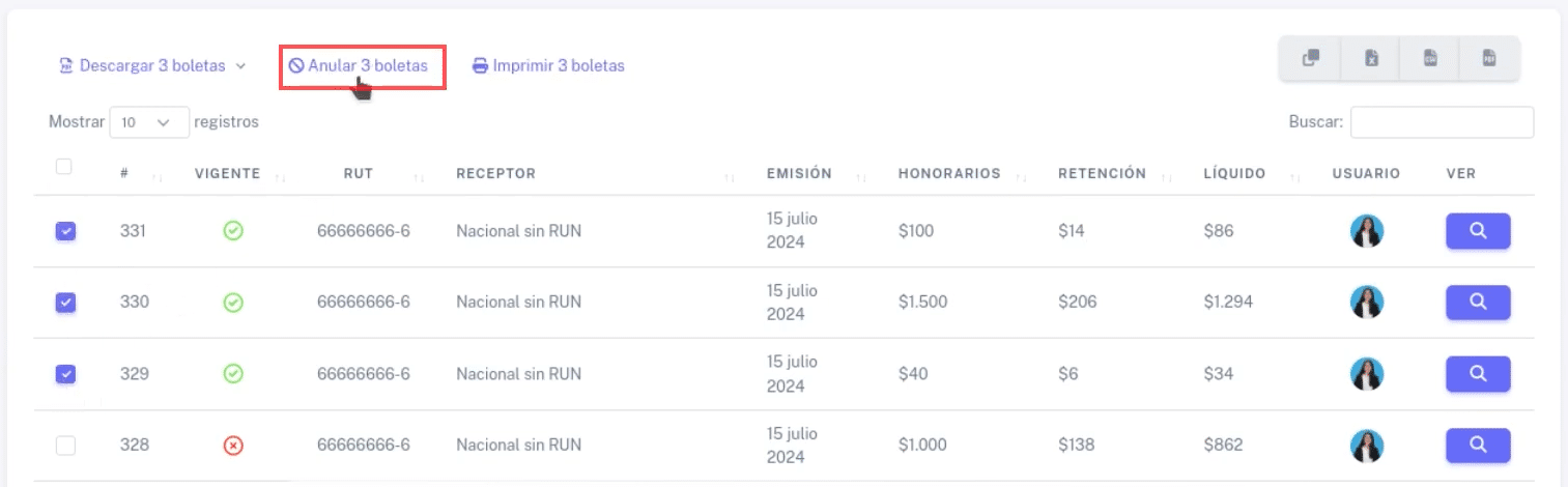 Botón de Anular boletas