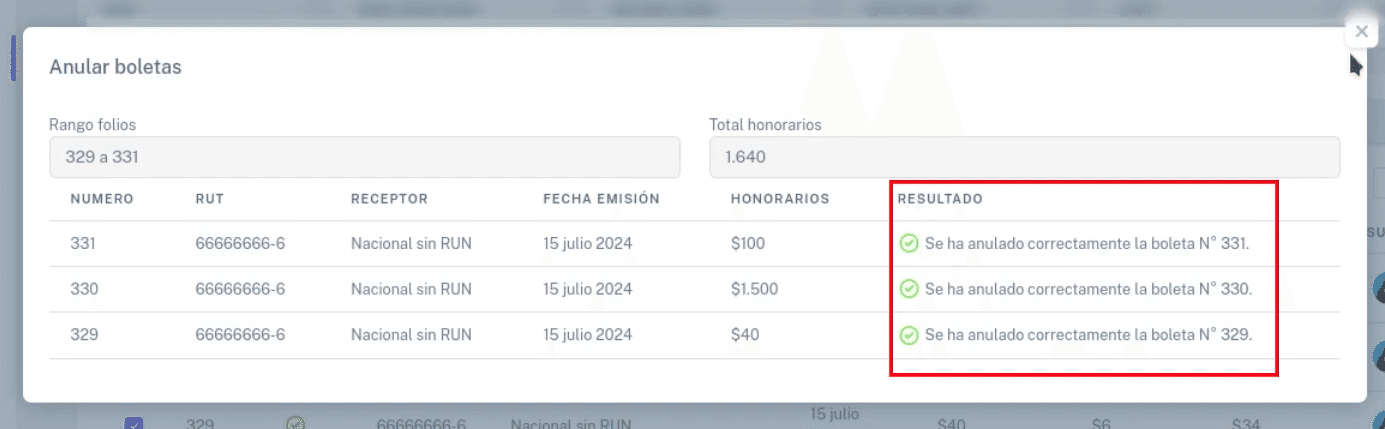 Resultado de boletas anuladas