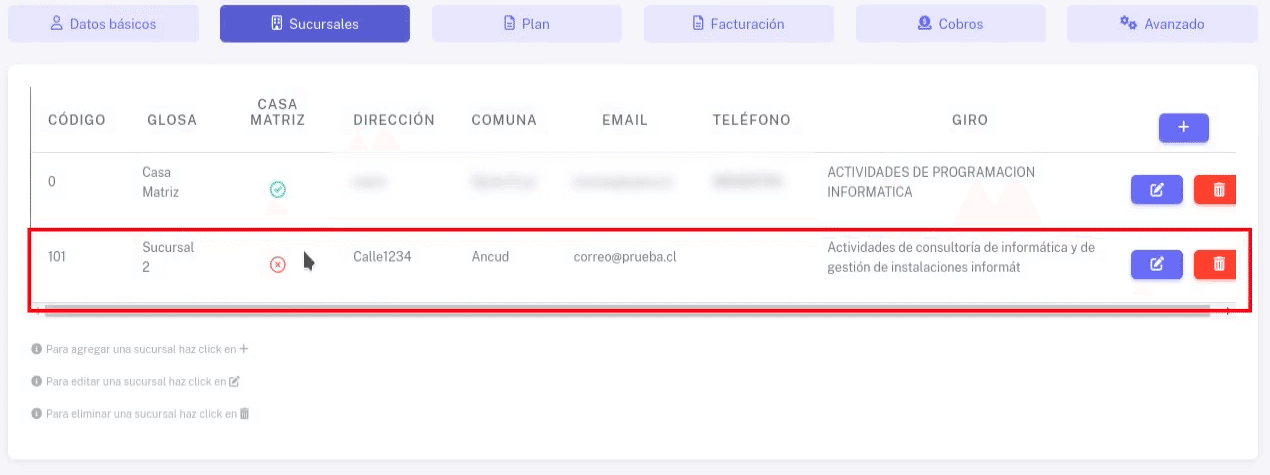 Sucursal creada en ContaFi