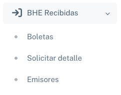 Menú de BHE recibidas