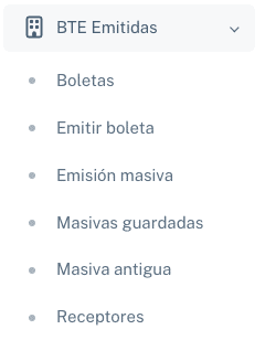Menú de BTE emitidas