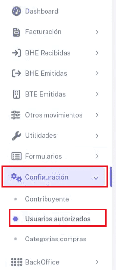 Opción de Usuarios autorizados en Configuración en ContaFi