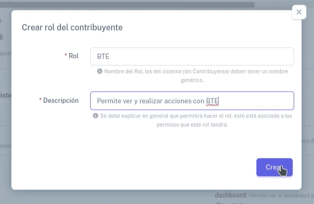 Ventana para crear rol nuevo