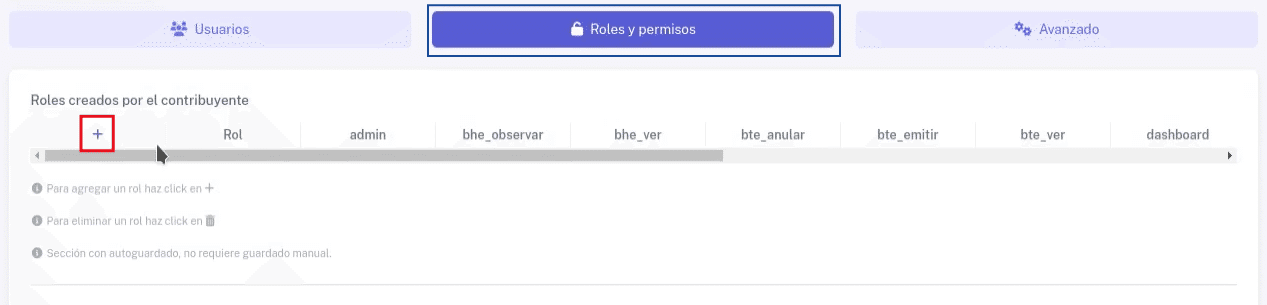 Pestaña de Roles y permisos