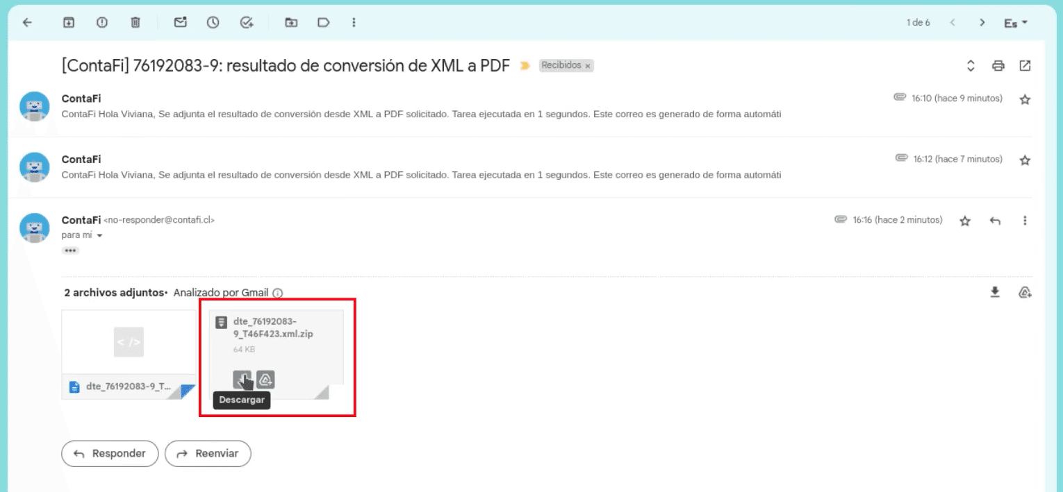 Email con archivos PDF