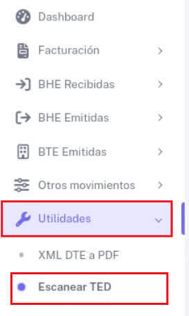 Opción Escanear TED en Utilidades